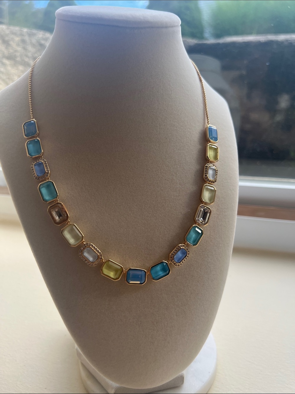 Bp jewel candy 🍬 Gold Chain Multi-Stone Necklace in Blue, Teal & Yellow